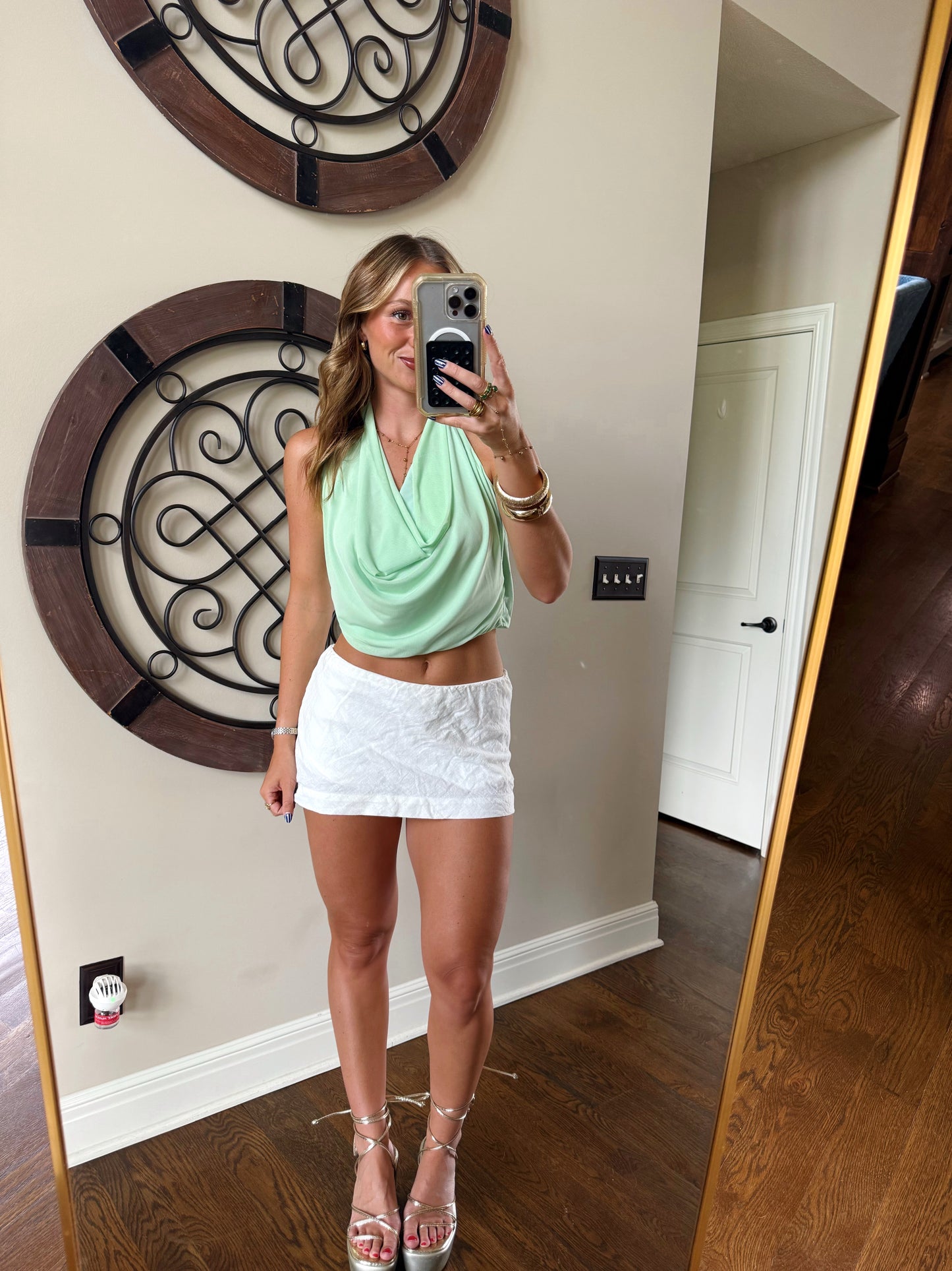 Mint Cowl Neck Top