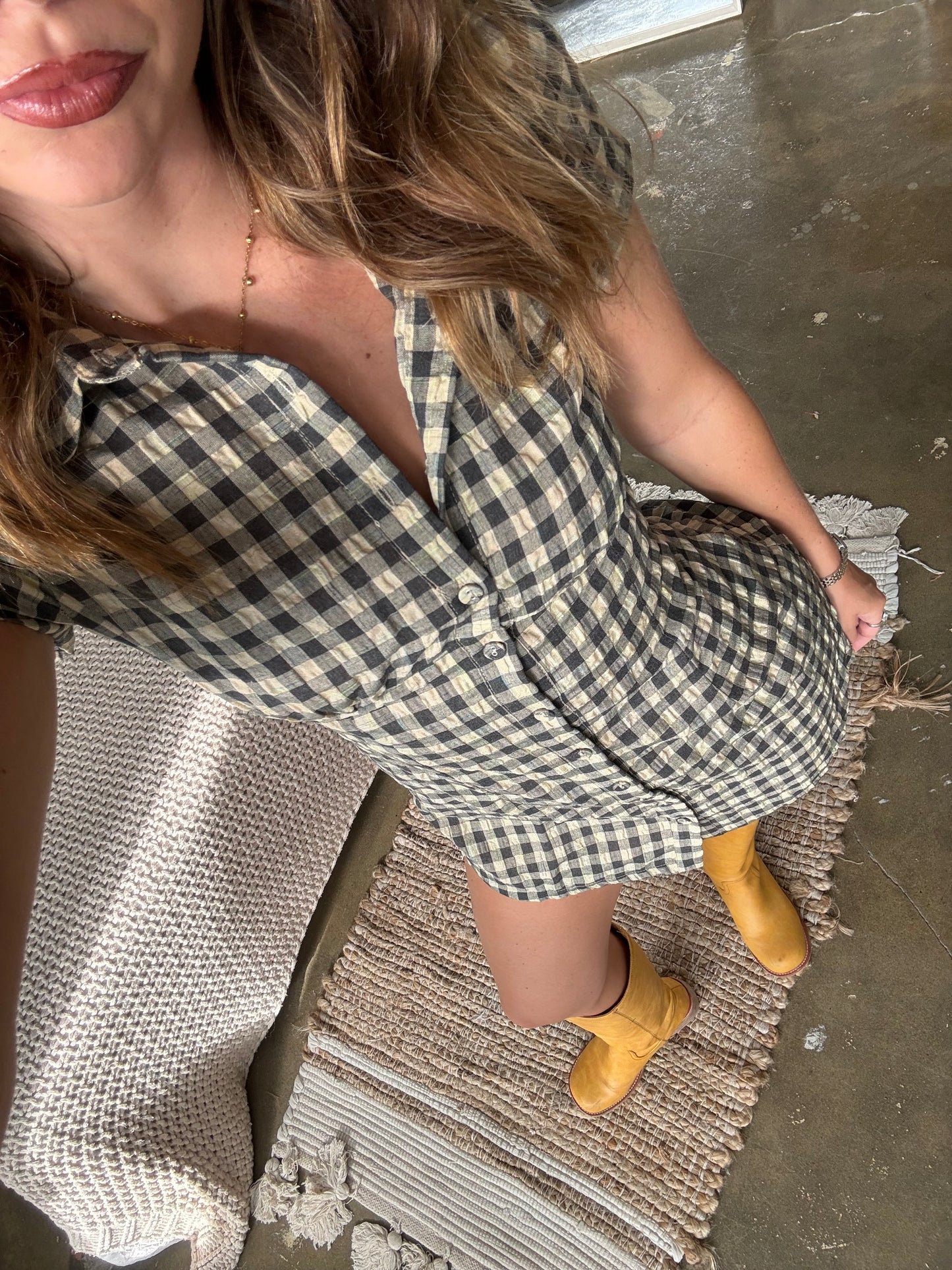 Natural Checker Mini Dress