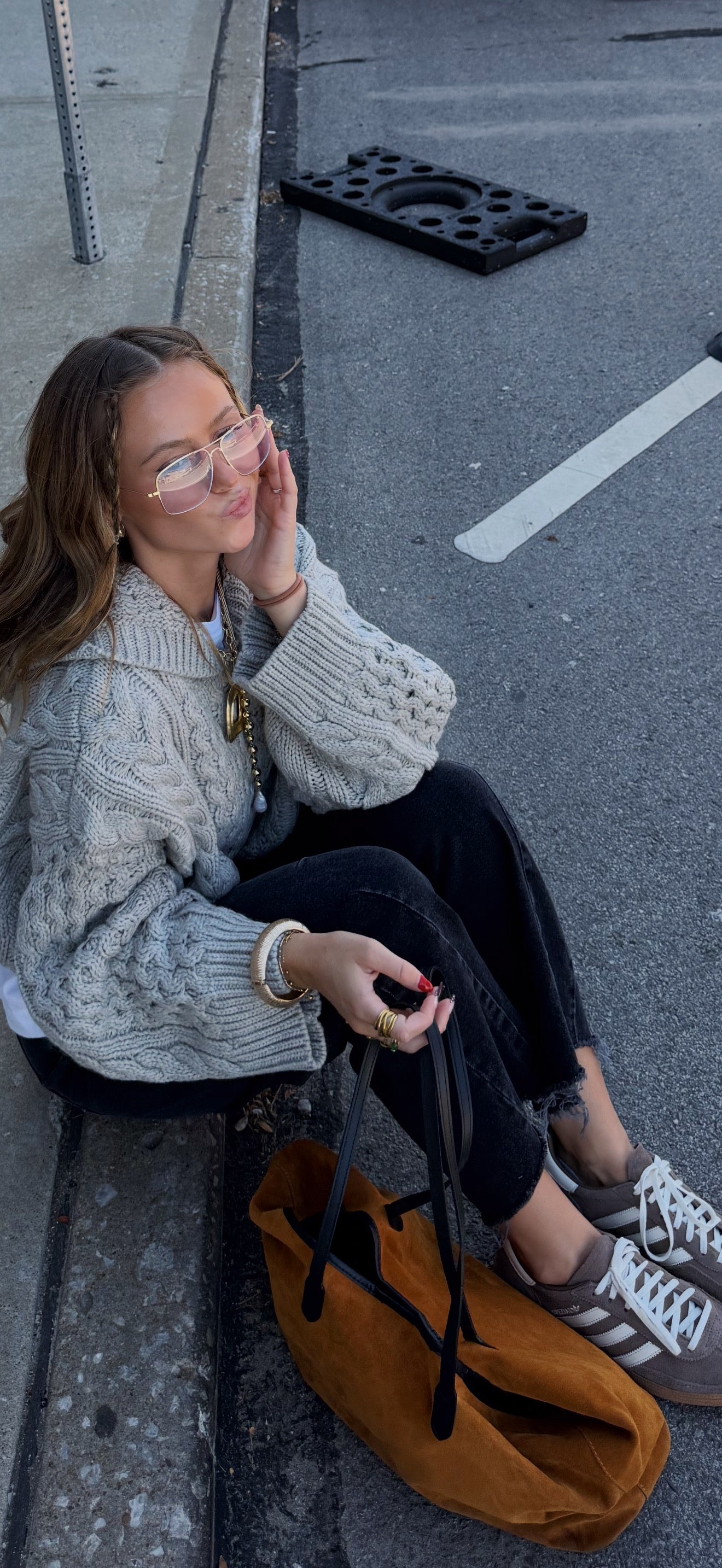 Heather Grey Cropped Knit Hoodie