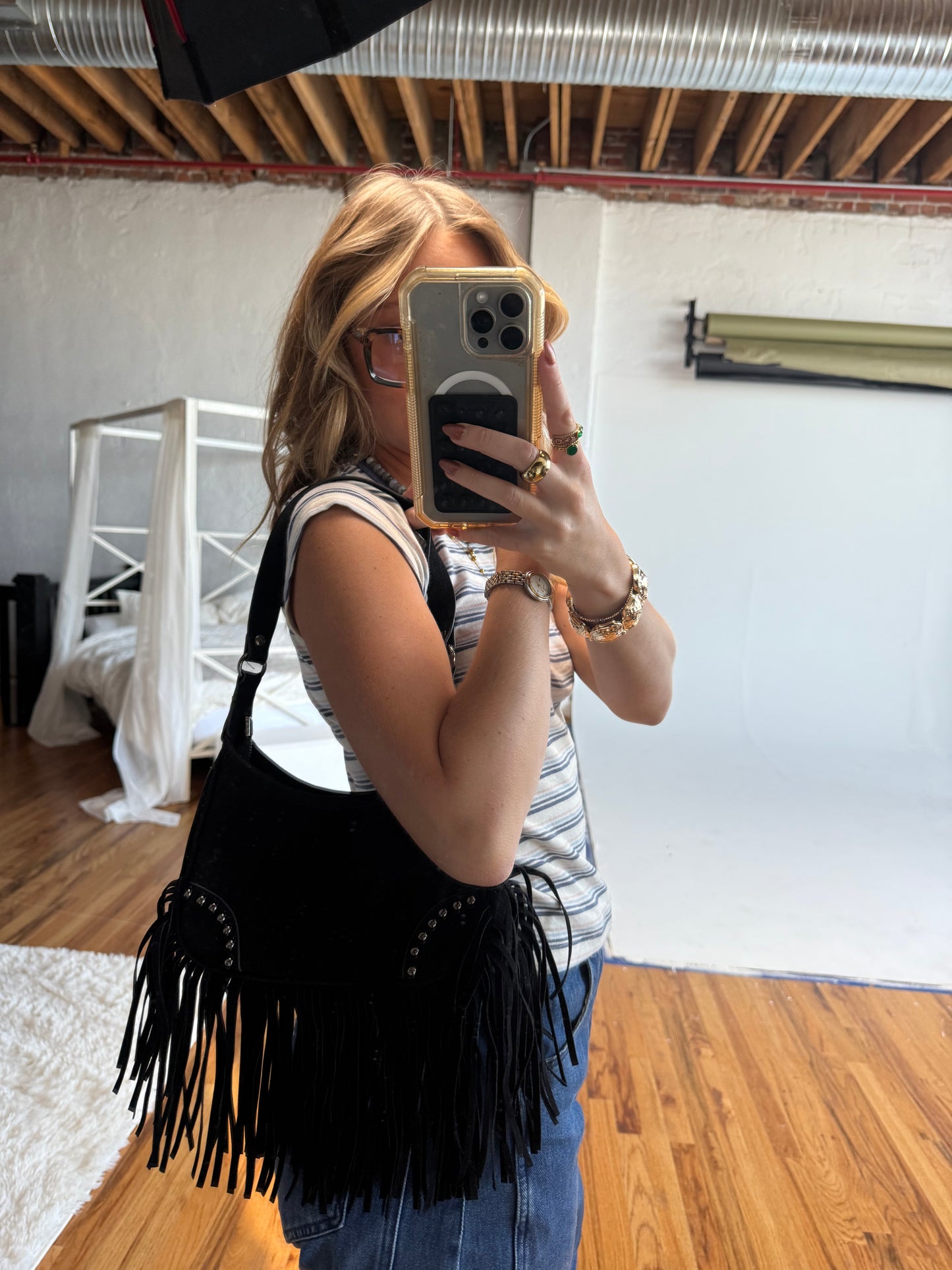 Fringe and Studs Handbag
