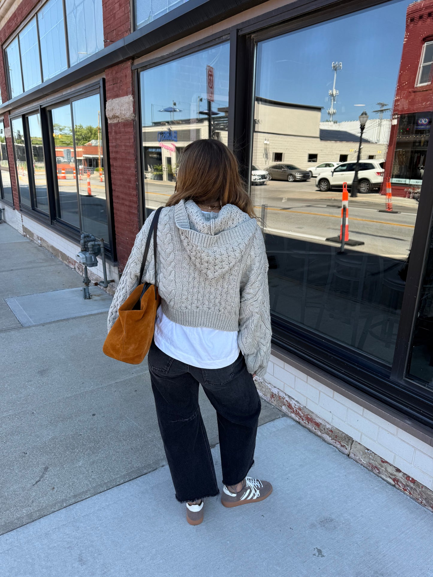 Heather Grey Cropped Knit Hoodie