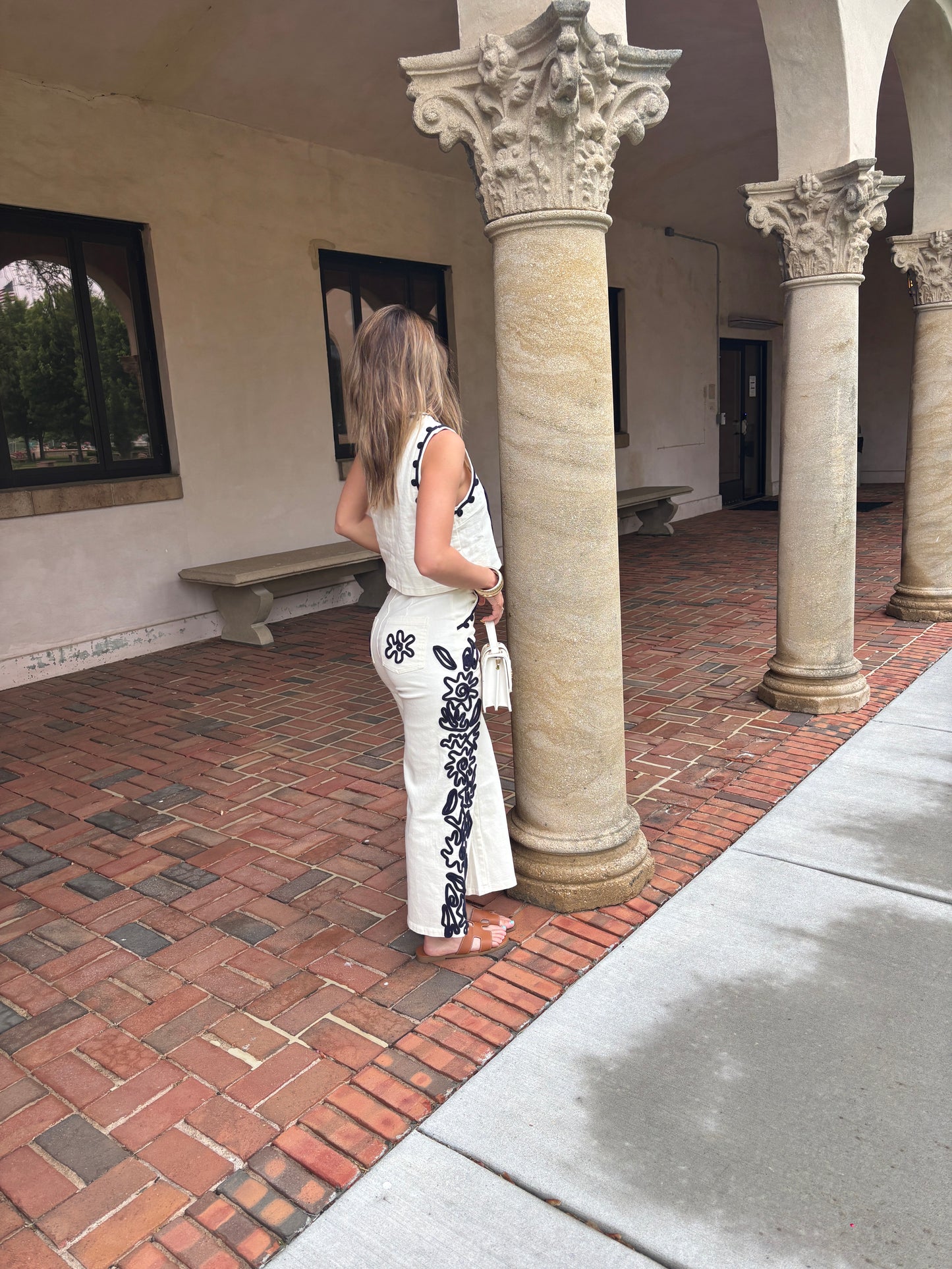 Embroidered Denim Pants