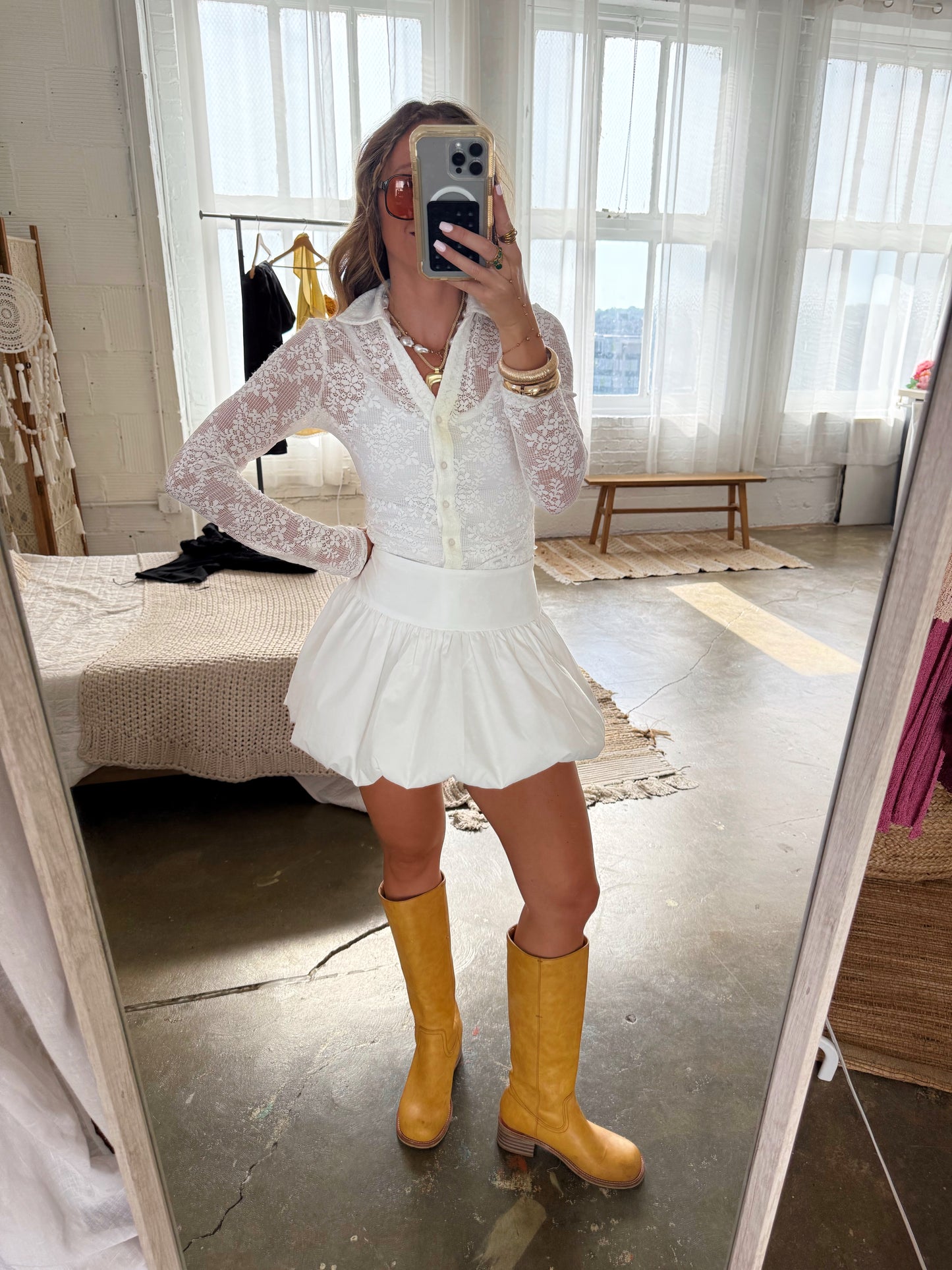 White Bubble Mini Skirt