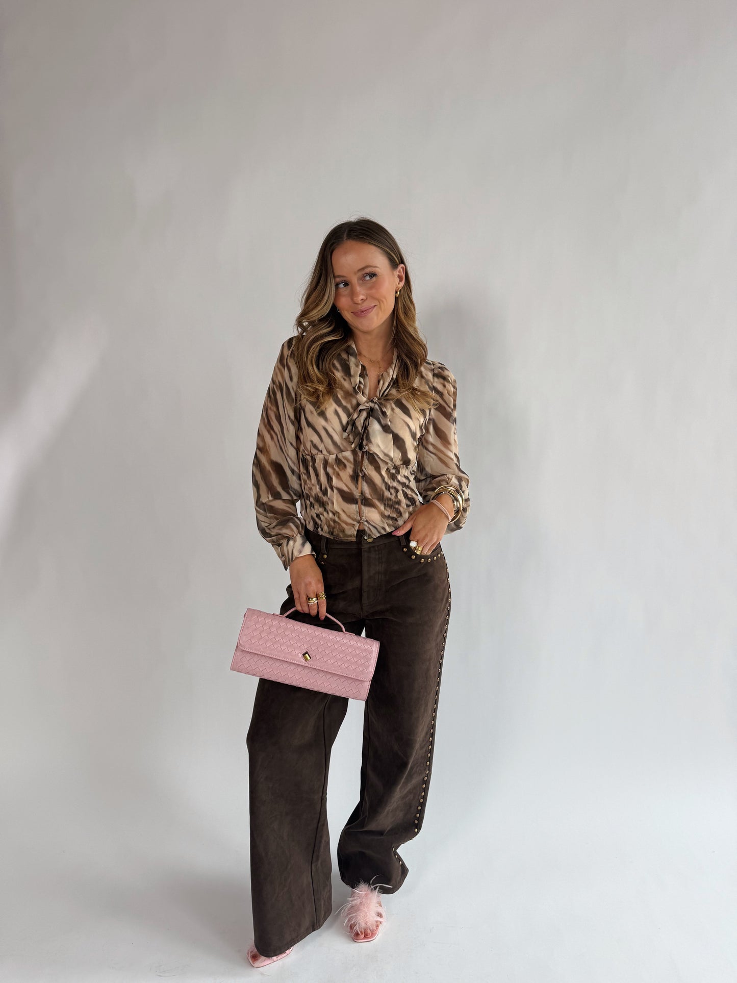 Brown Suede Studded Pants