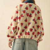 Floral Fleece and Denim Half Zip Pullover