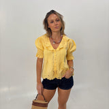 Butter Yellow Embroidered Collar Button Blouse
