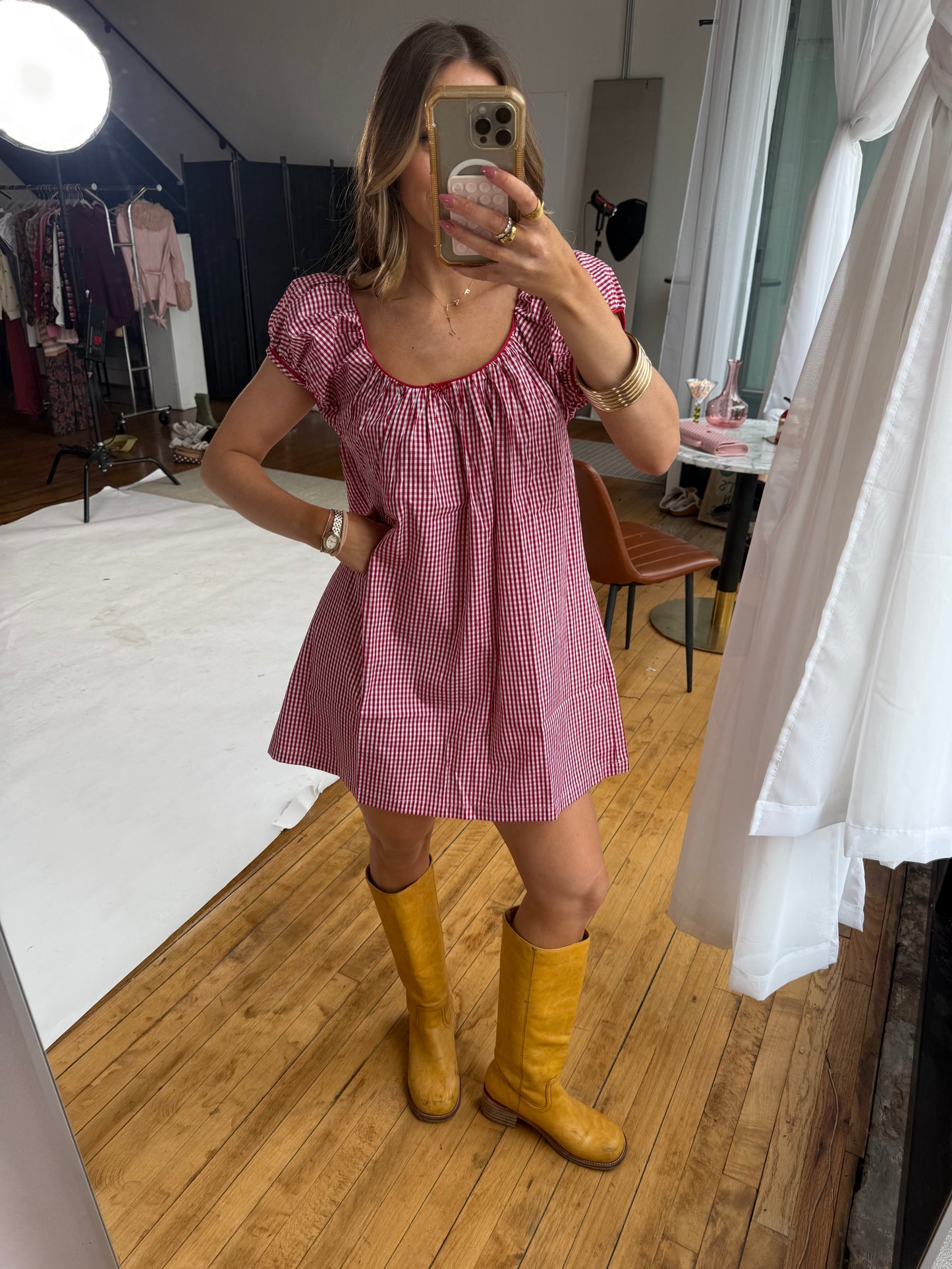 Kara Baby Doll Dress (Red Gingham)