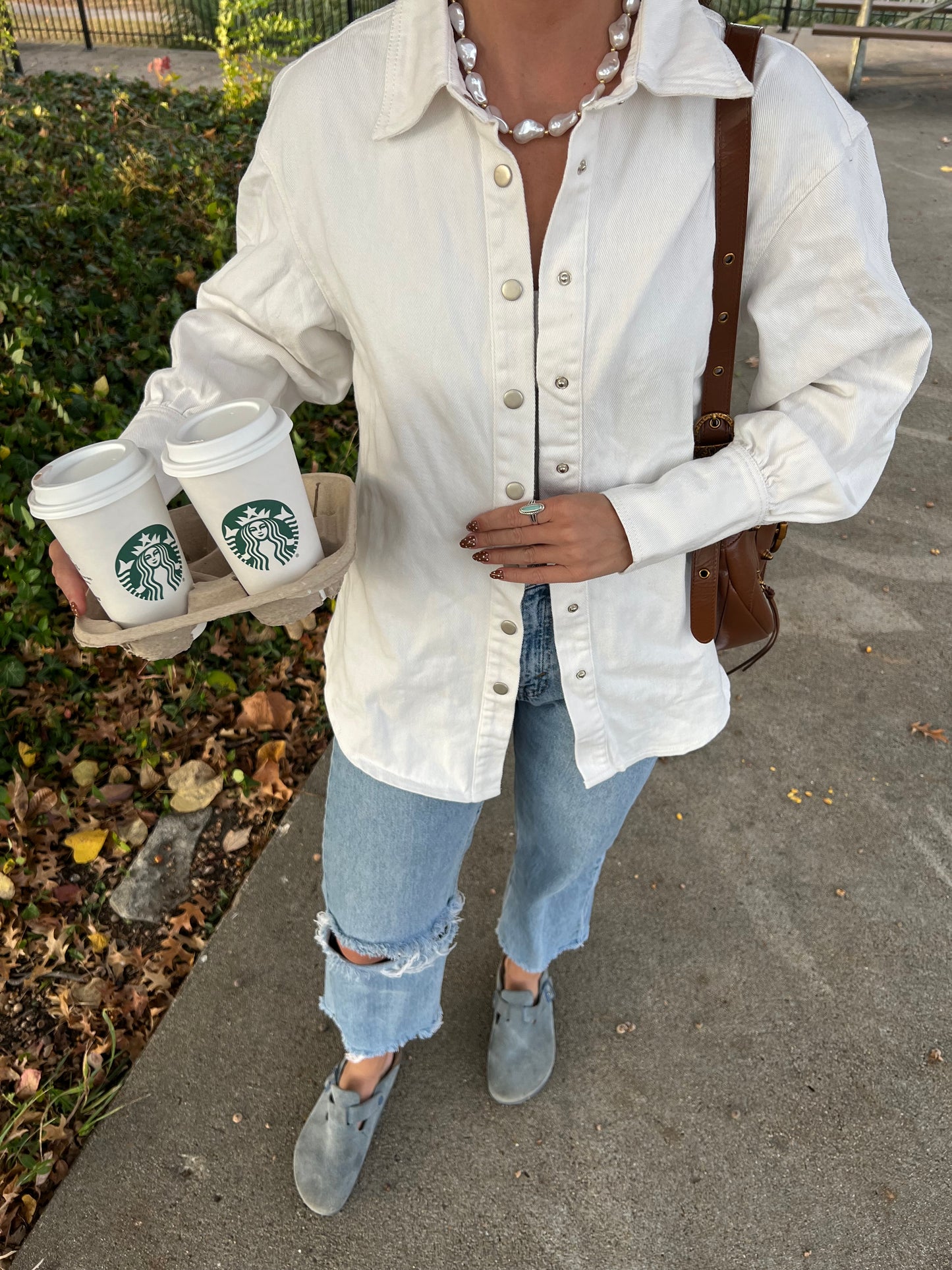 White Denim Button Down Shirt