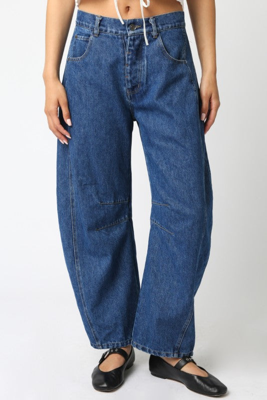 Dark Denim Barrel Pants