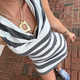 Striped Cowl Neck Mini Dress
