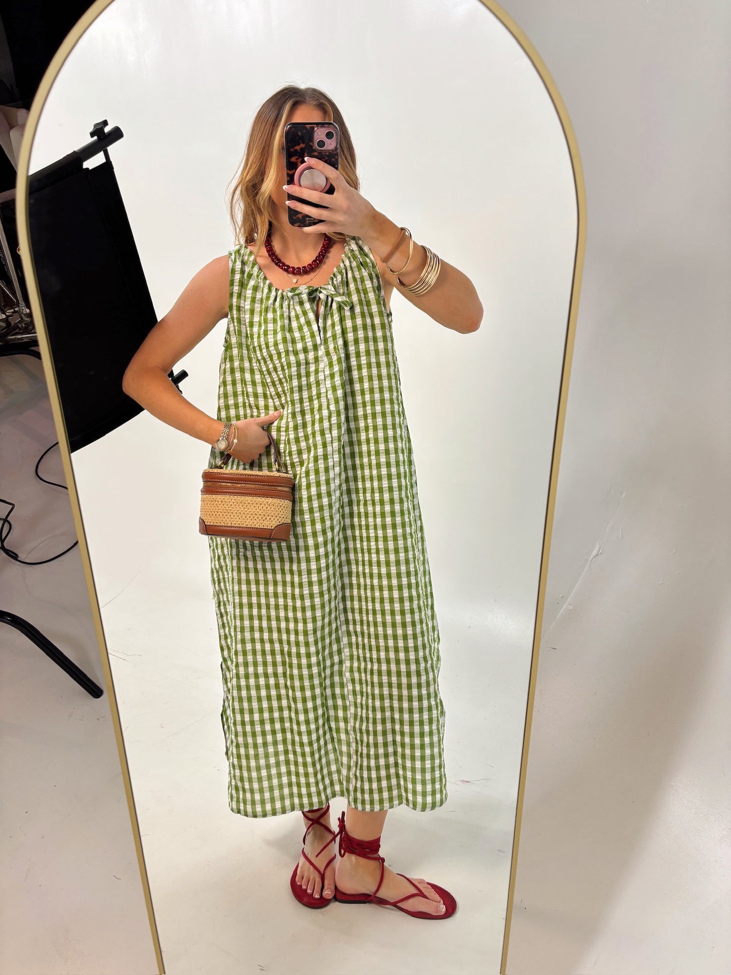 Lyla Gingham Bow Front Maxi Dress