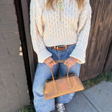 Cream Cropped Knit Hoodie