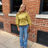 Benica Striped Belted Peplum Blouse