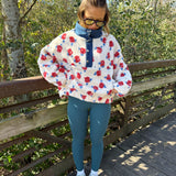 Floral Fleece and Denim Half Zip Pullover