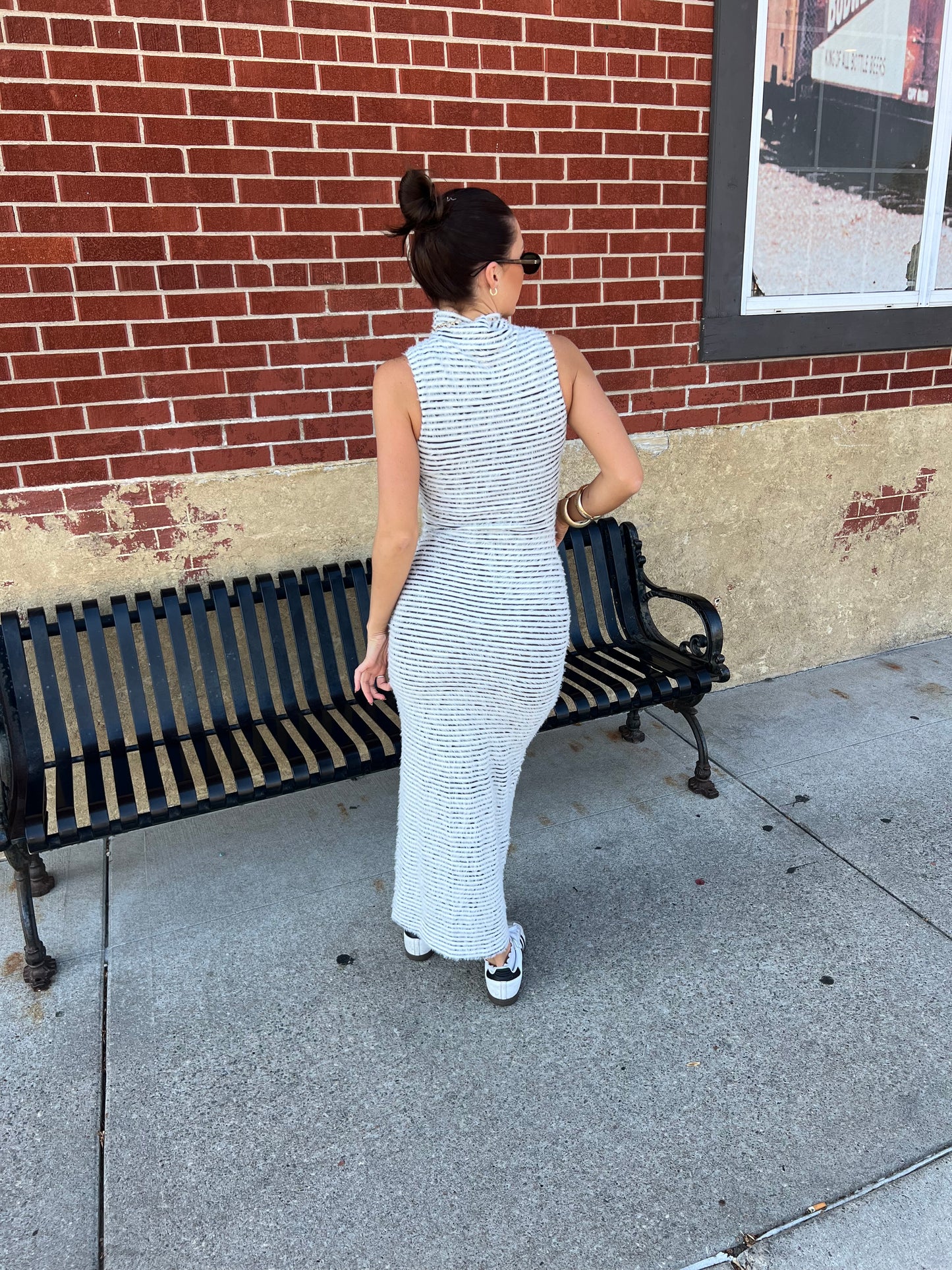 Fuzzy Striped Midi Dress