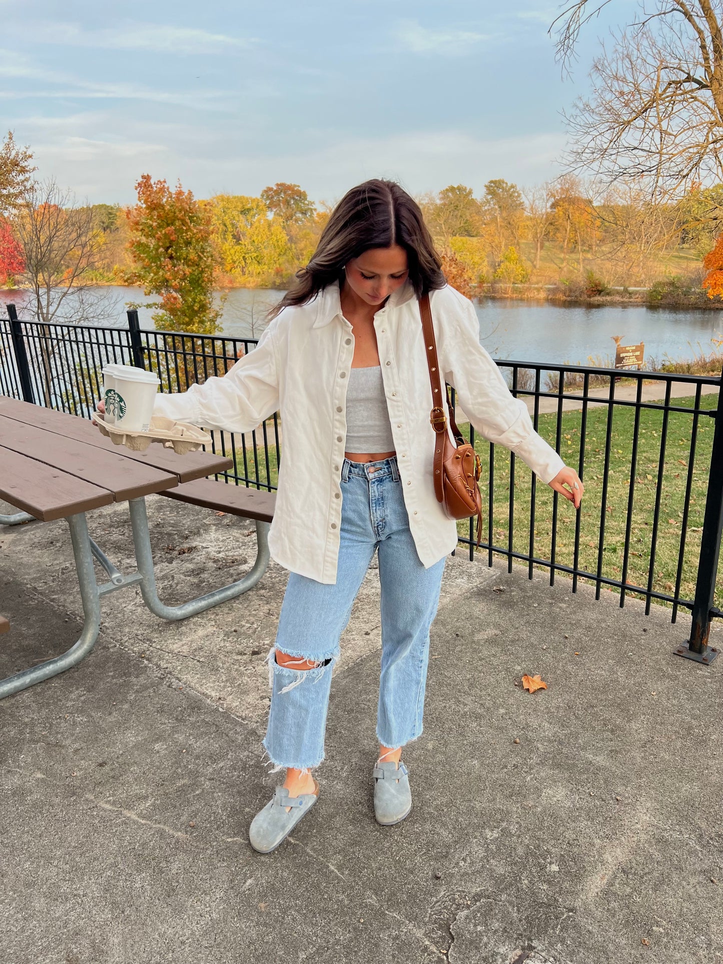 White Denim Button Down Shirt