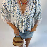 Ditsy Half Puff Sleeve Floral Blouse