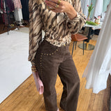 Brown Suede Studded Pants