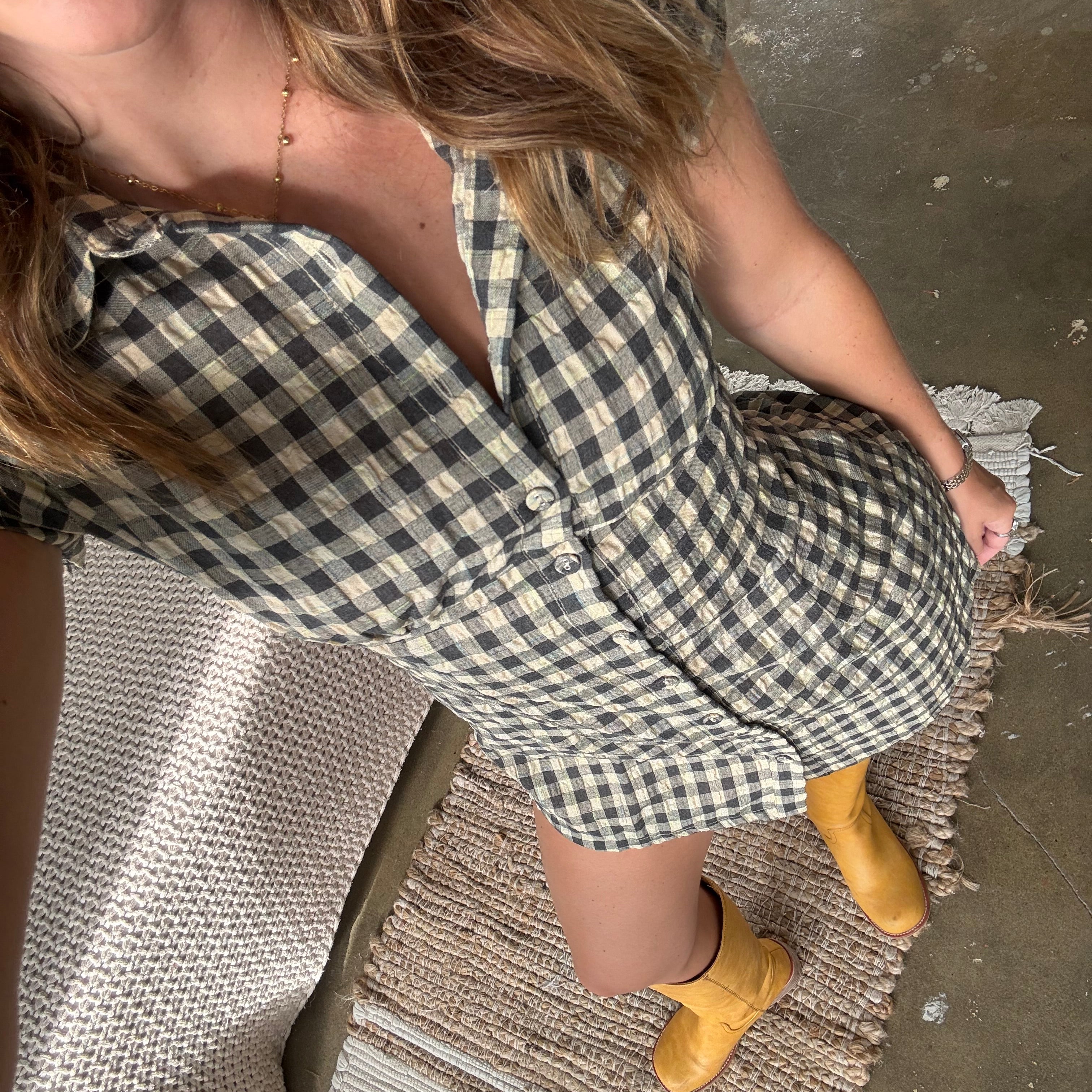Natural Checker Mini Dress