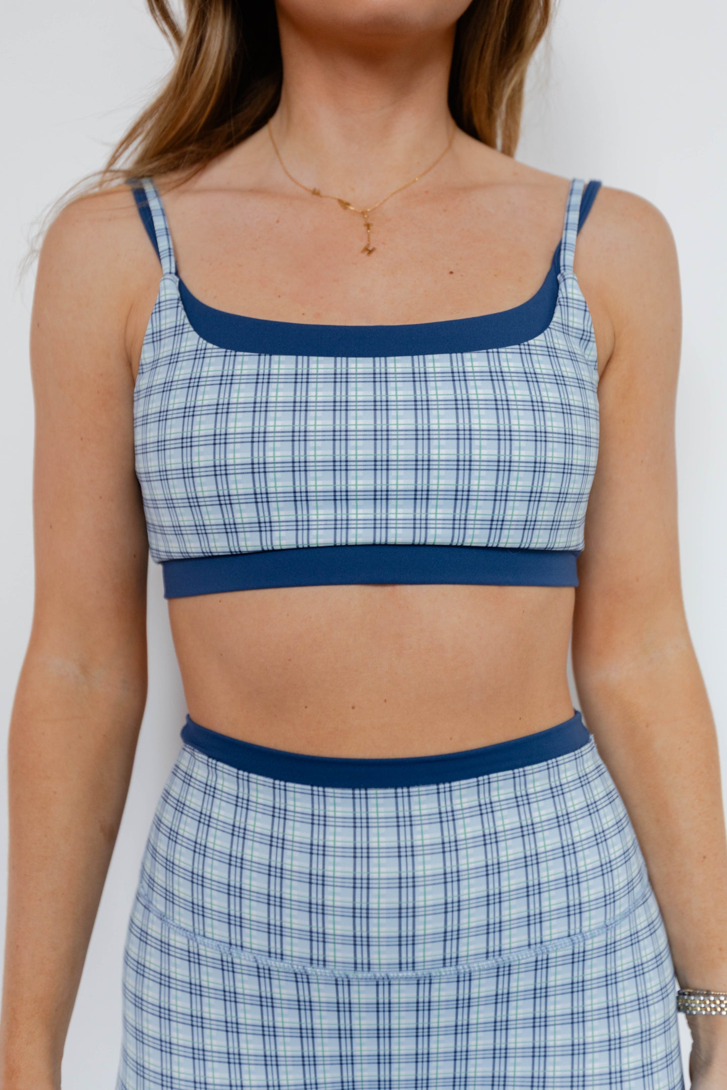 Blue Plaid Double Layer Bra