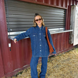 Striped Textured Denim Casual Oversized Shirt