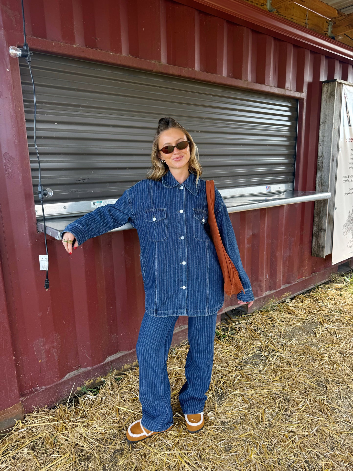 Striped Textured Denim Casual Oversized Shirt