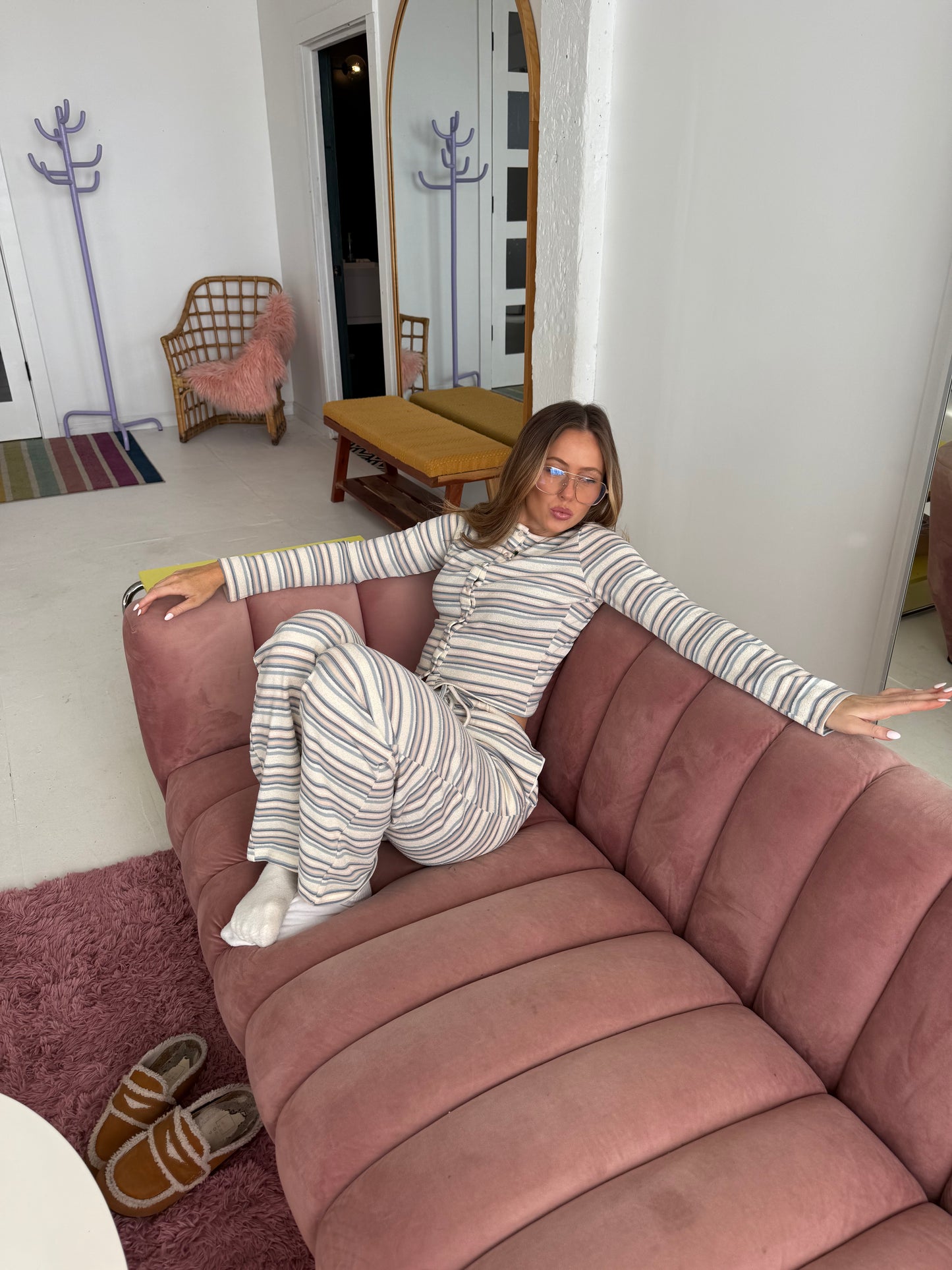 Winter Striped Button Down Cardigan