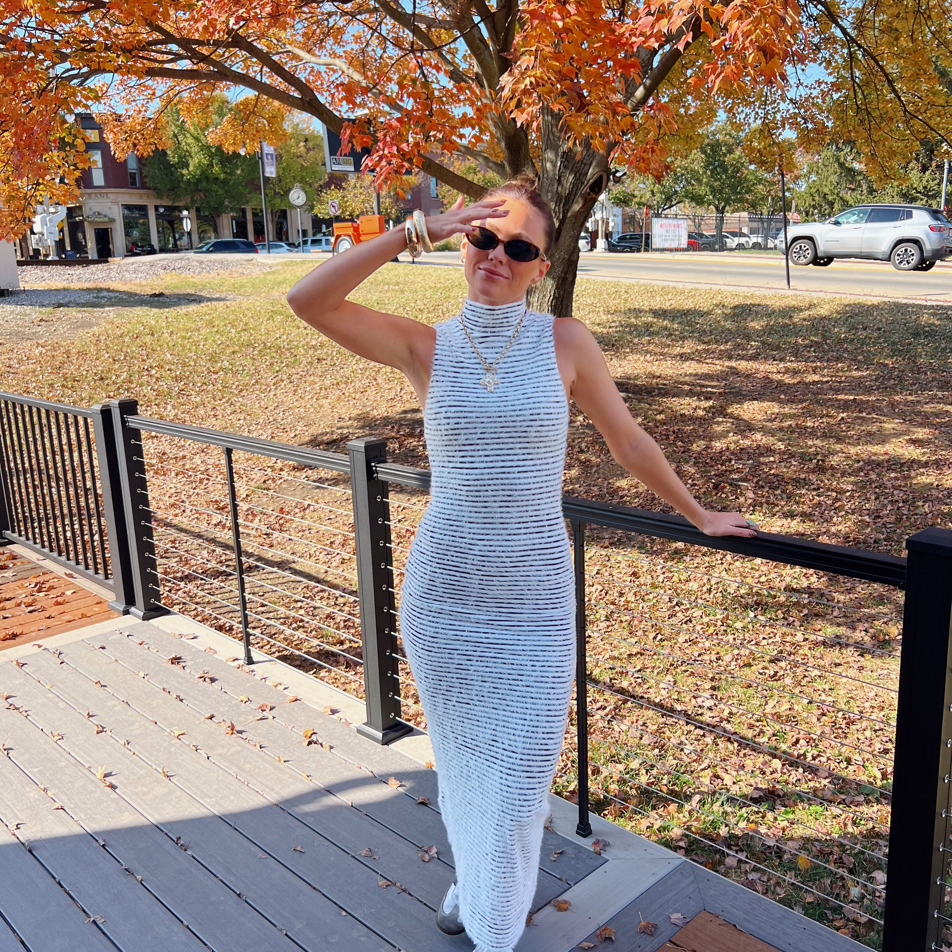 Fuzzy Striped Midi Dress