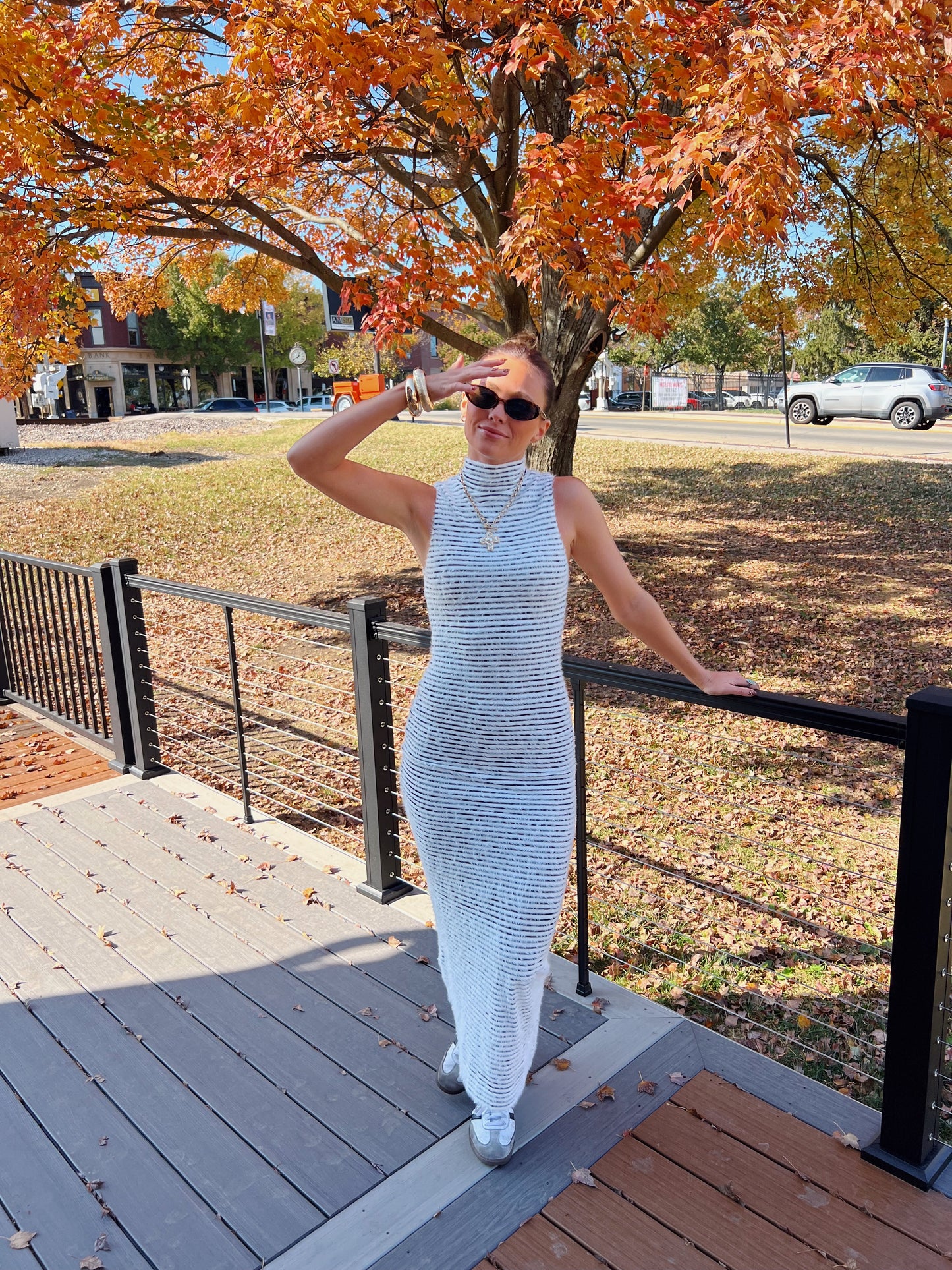 Fuzzy Striped Midi Dress