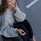 Heather Grey Cropped Knit Hoodie