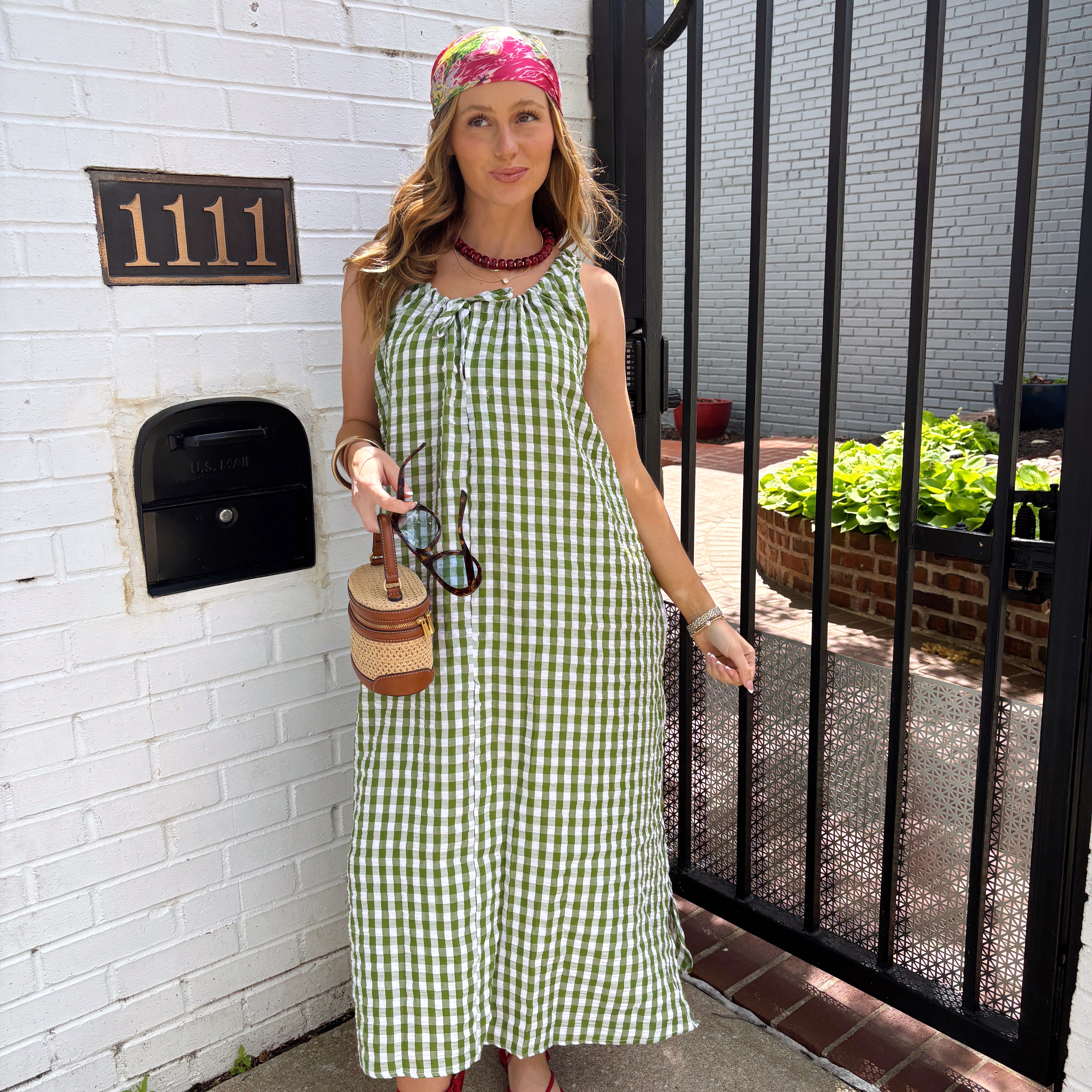 Lyla Gingham Bow Front Maxi Dress