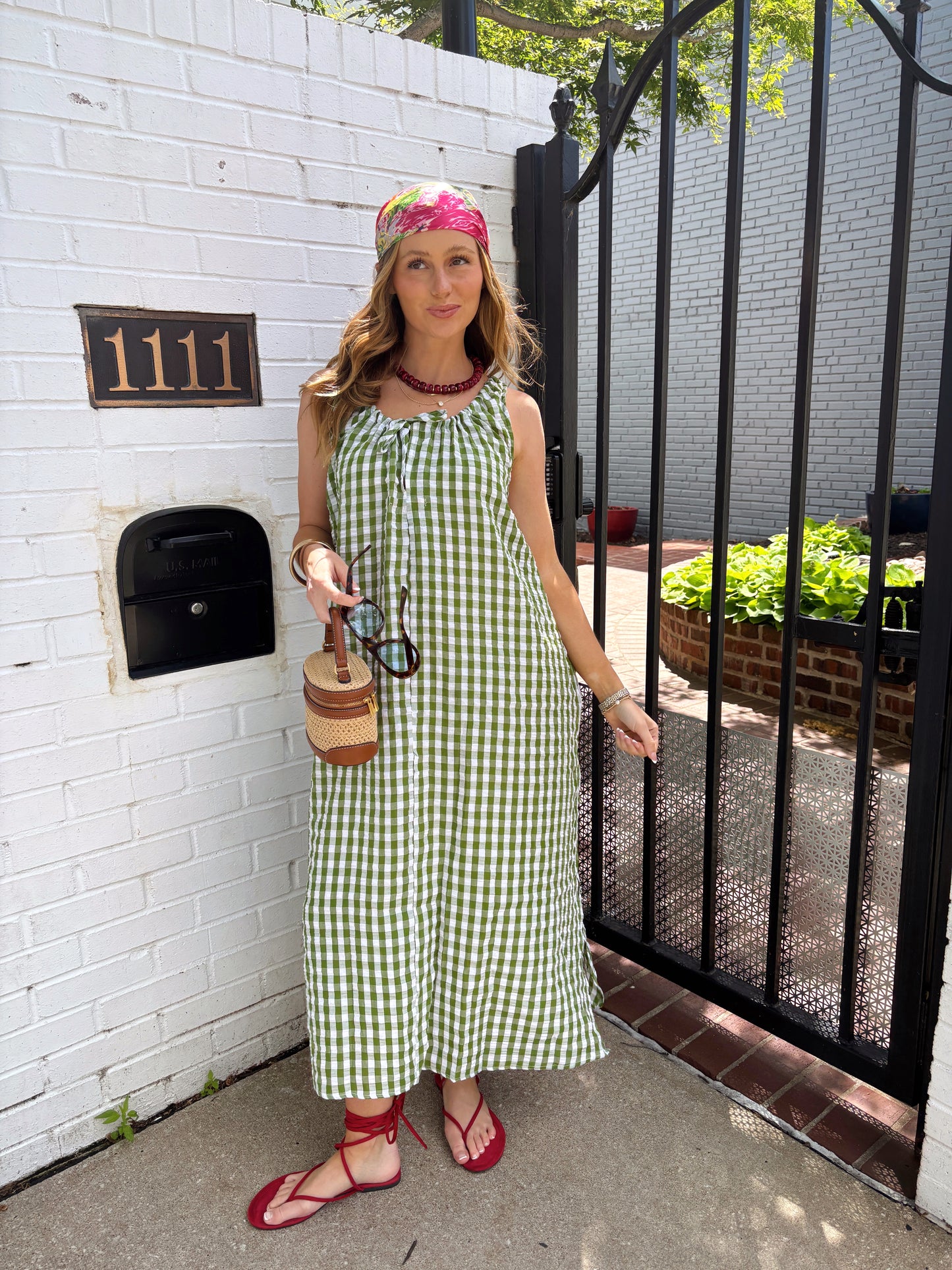Lyla Gingham Bow Front Maxi Dress