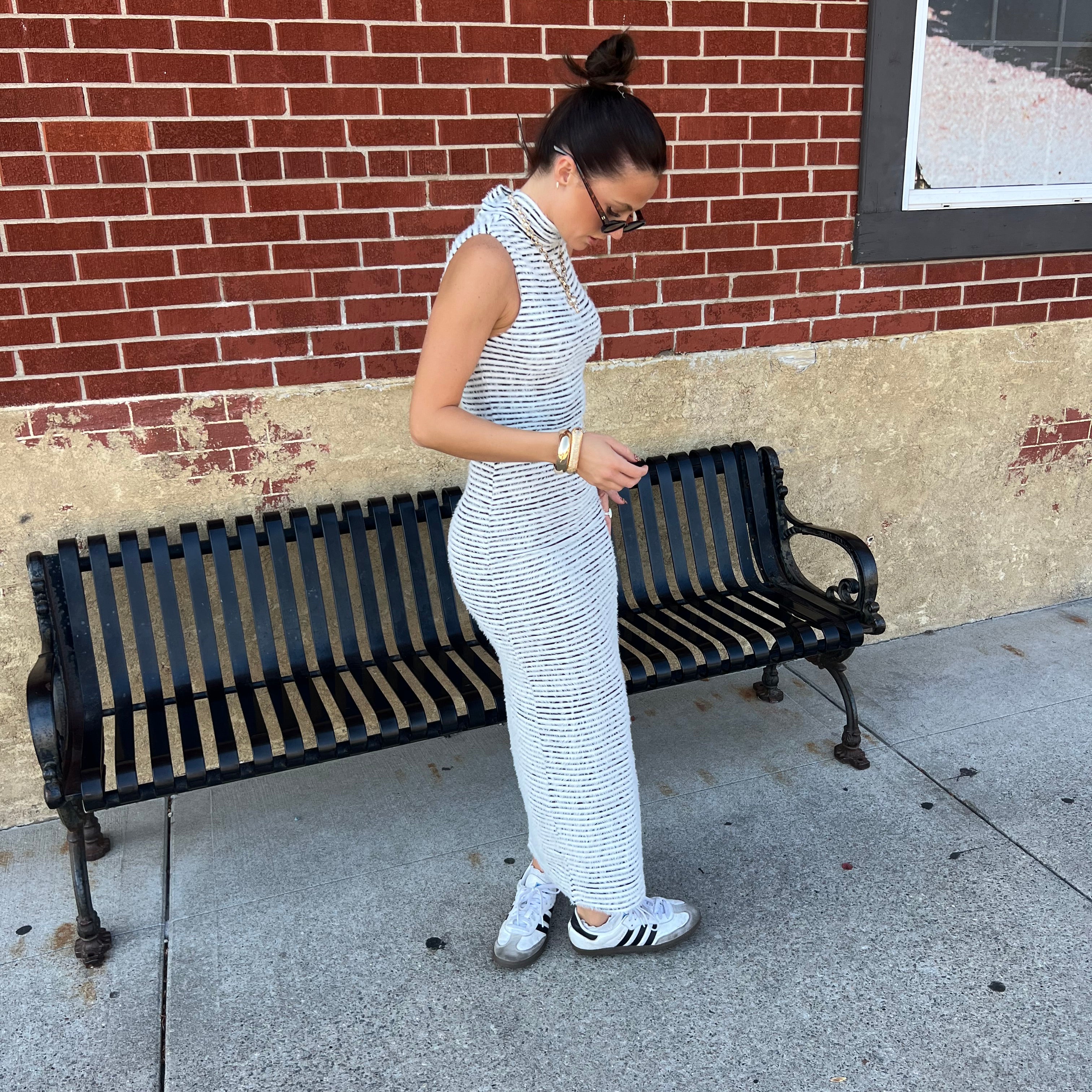 Fuzzy Striped Midi Dress