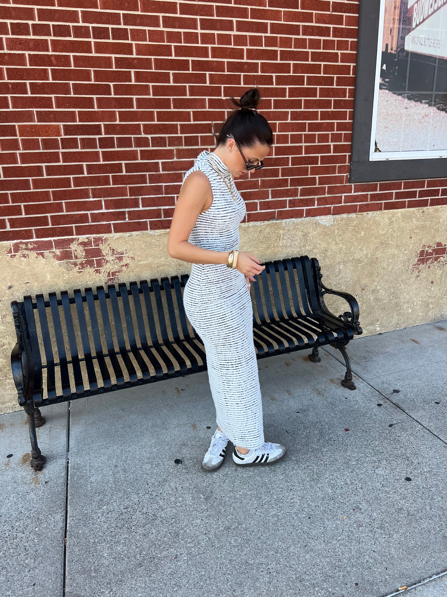 Fuzzy Striped Midi Dress