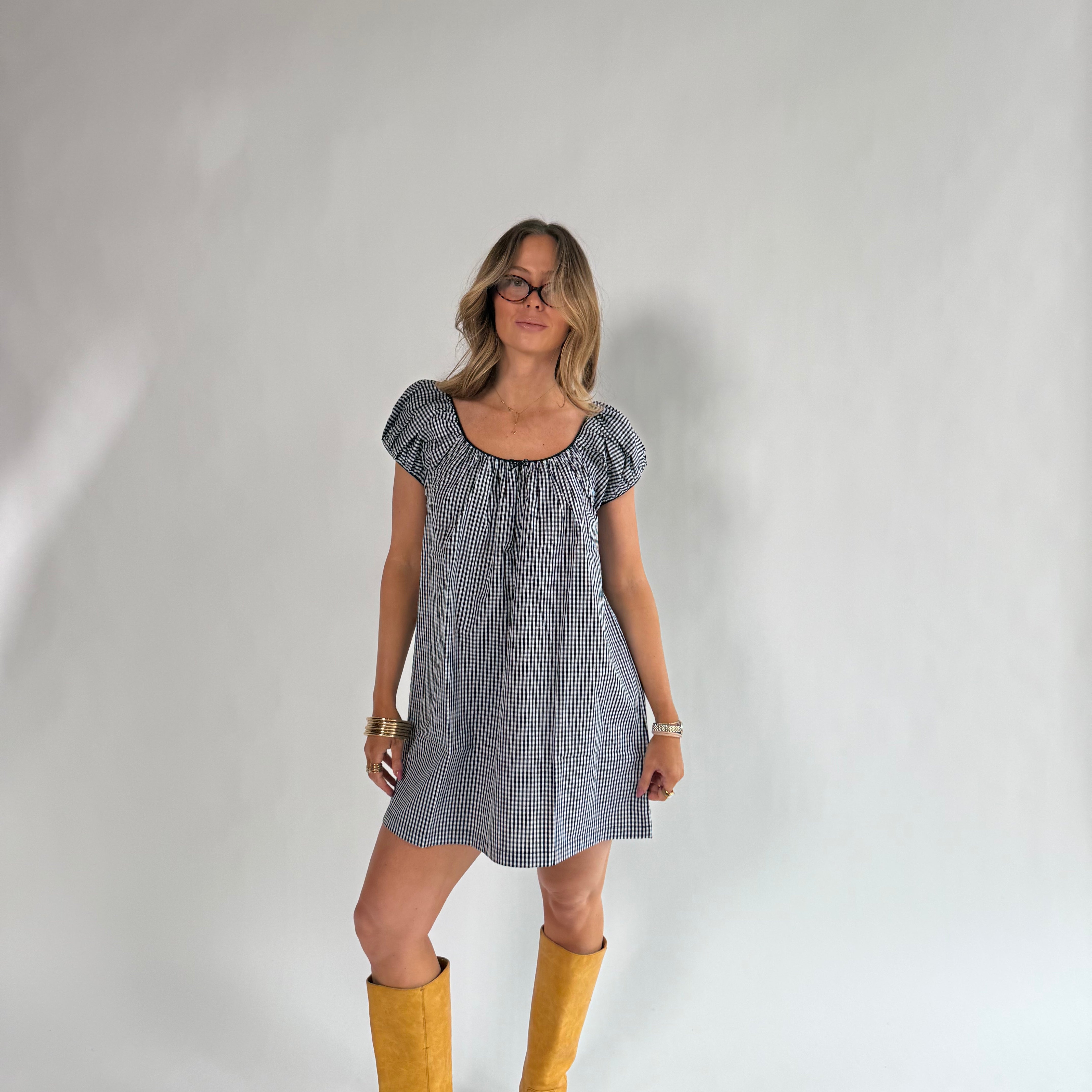 Kara Baby Doll Dress (Black Gingham)