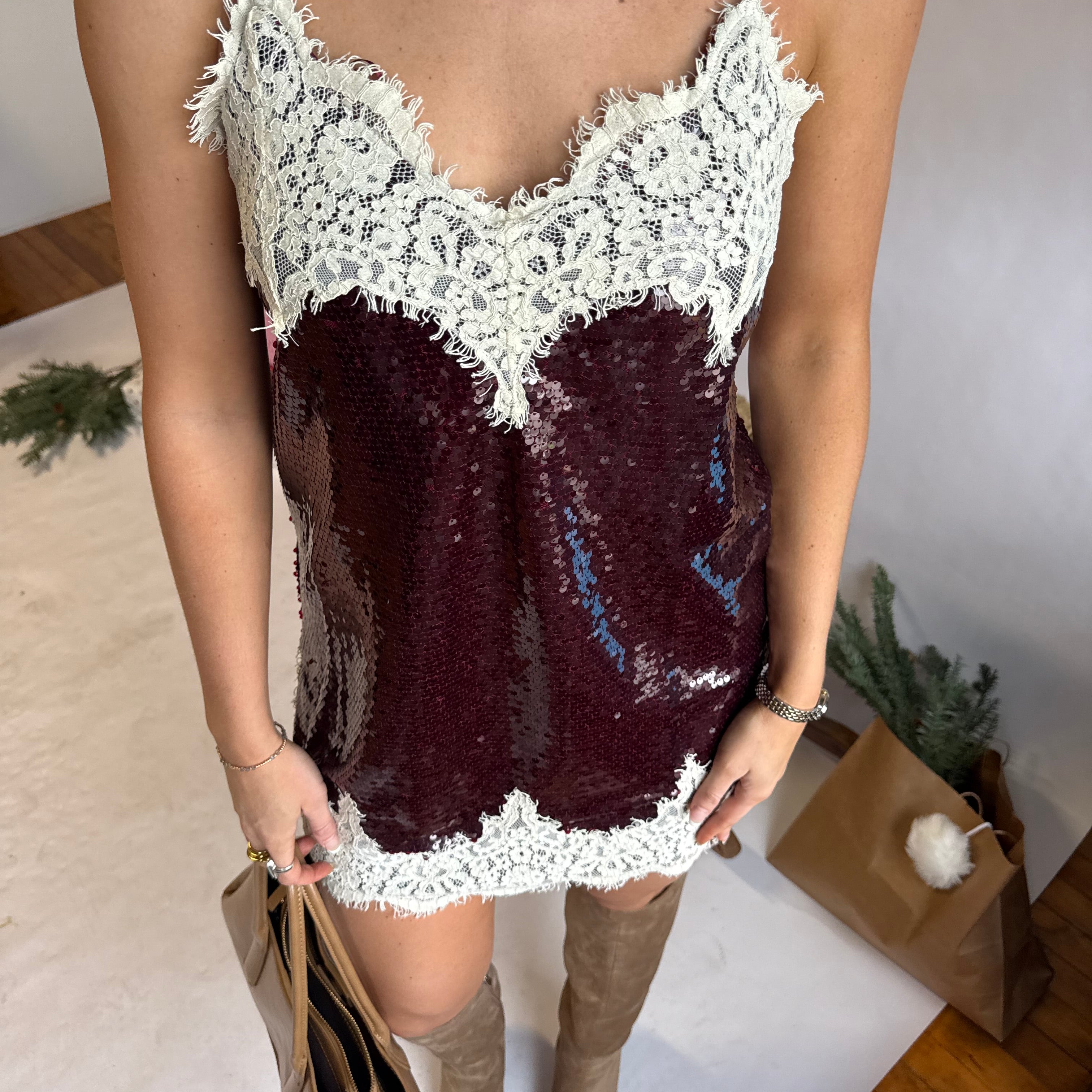 Plum Sequin Mini Dress