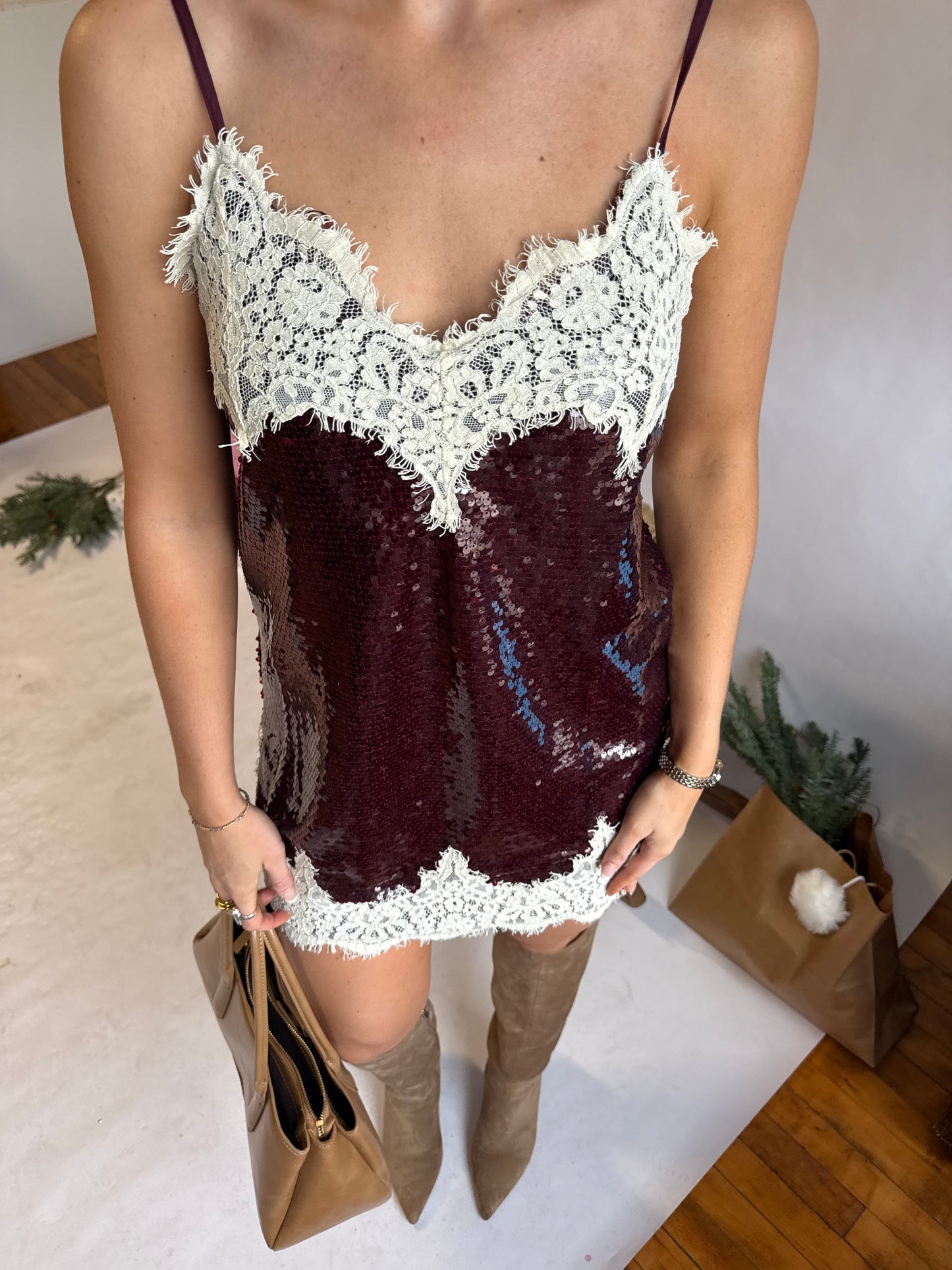 Plum Sequin Mini Dress
