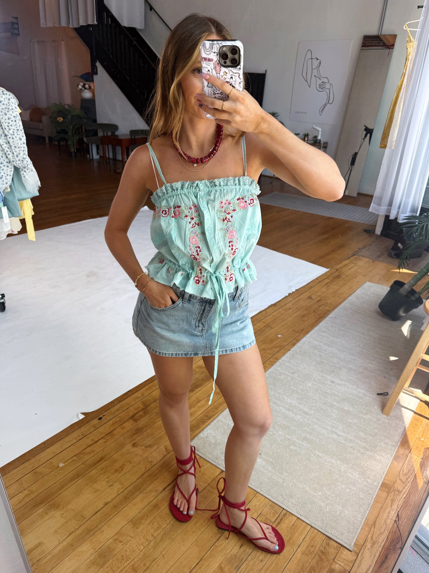 Teal Poplin Tank