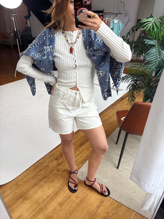 White Denim Tie Shorts