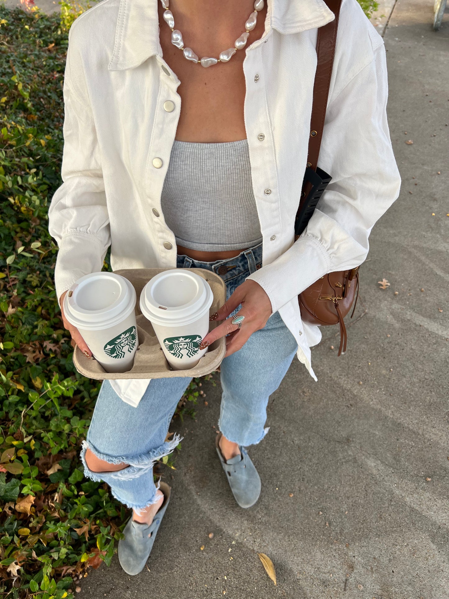 White Denim Button Down Shirt