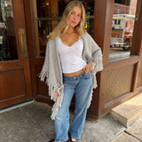 Maxine Fringe Knit Poncho in Grey