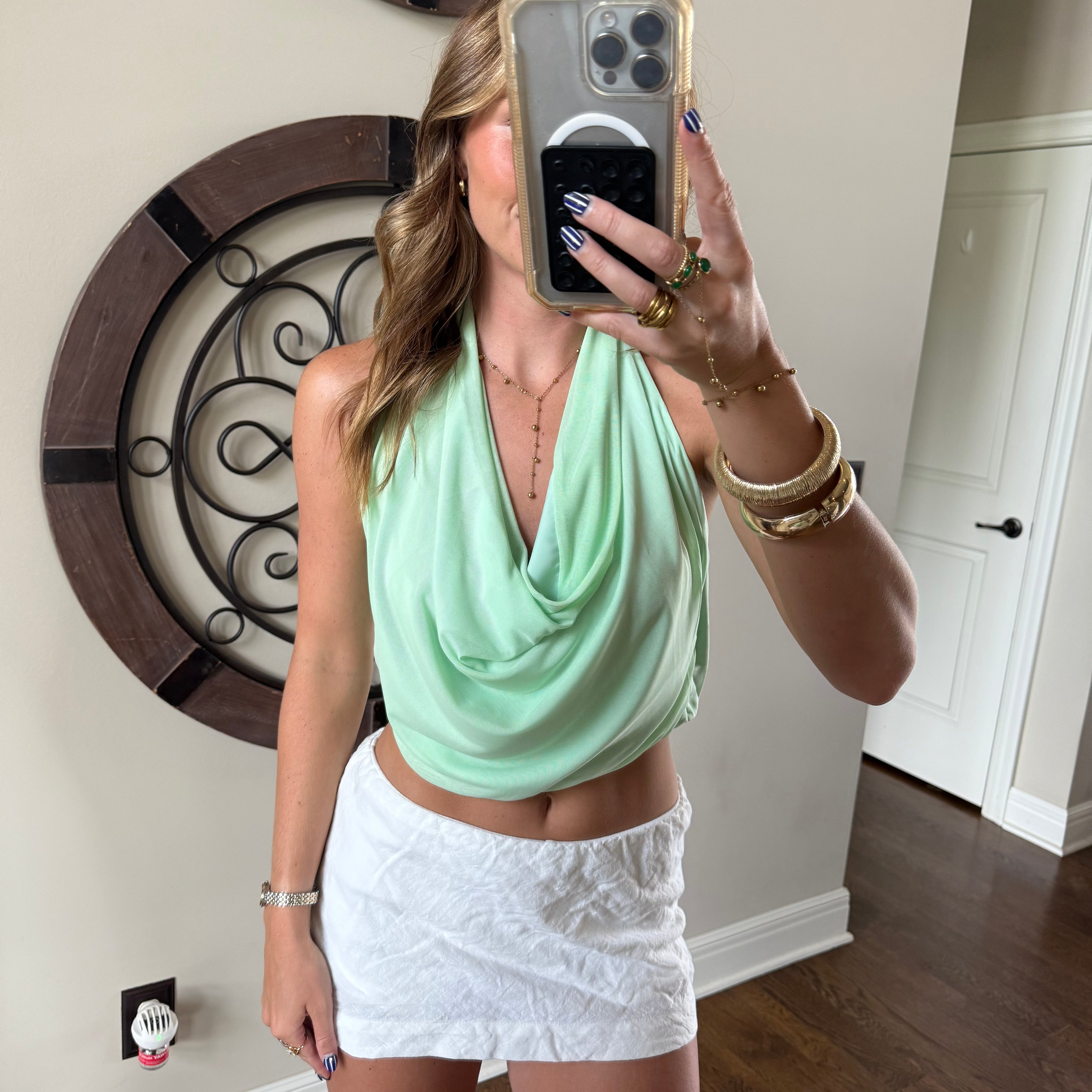 Mint Cowl Neck Top