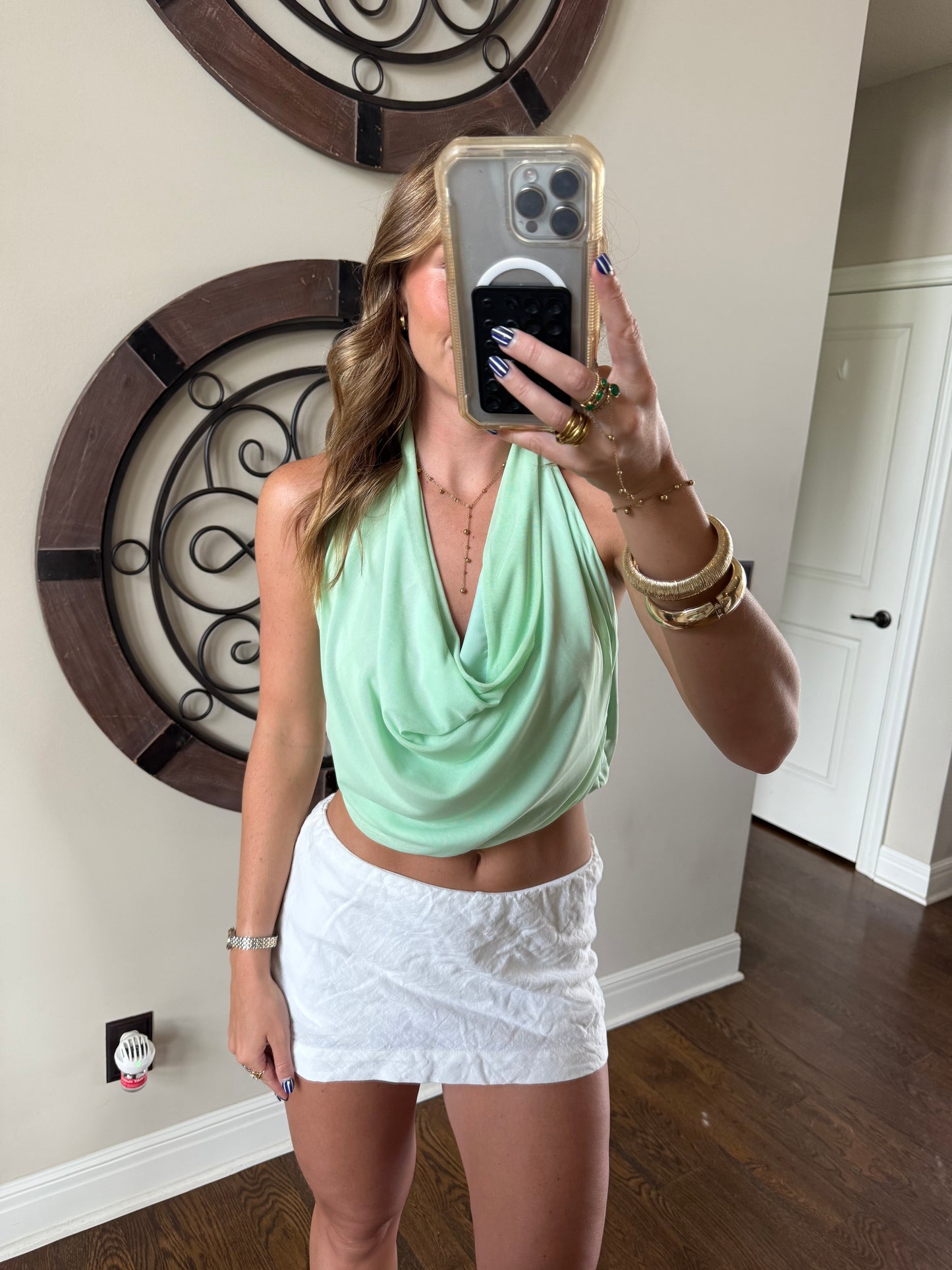 Mint Cowl Neck Top