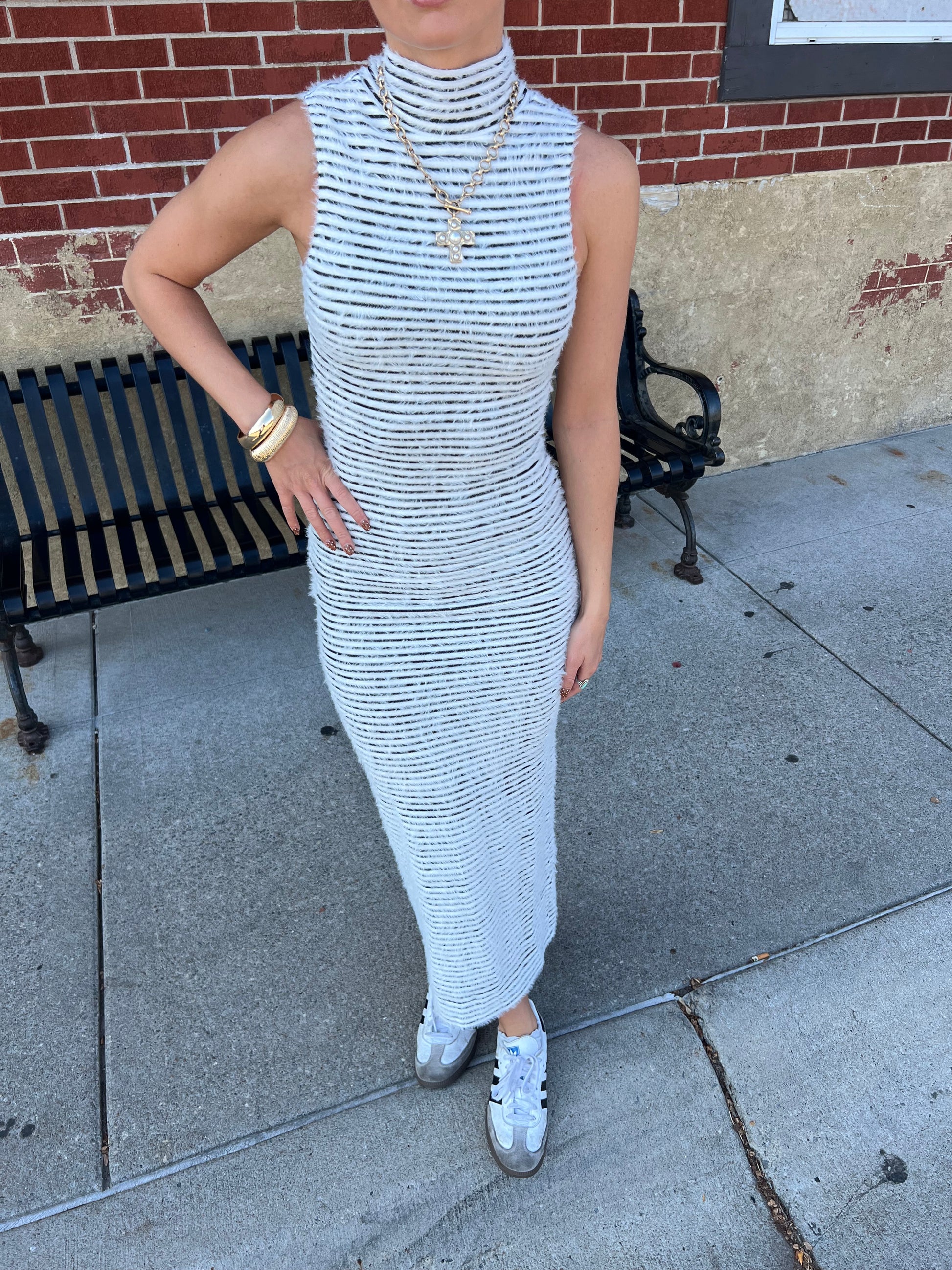 Fuzzy Striped Midi Dress Large Fuzzy Striped Midi Dress Large