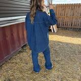 Striped Textured Denim Casual Oversized Shirt