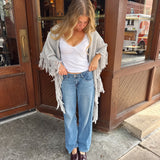 Maxine Fringe Knit Poncho in Grey