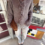 Charcoal Fringe Knit Cardigan