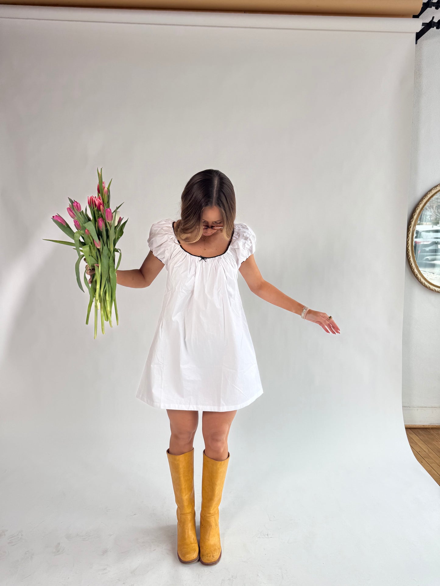 Kara Baby Doll Dress (White)