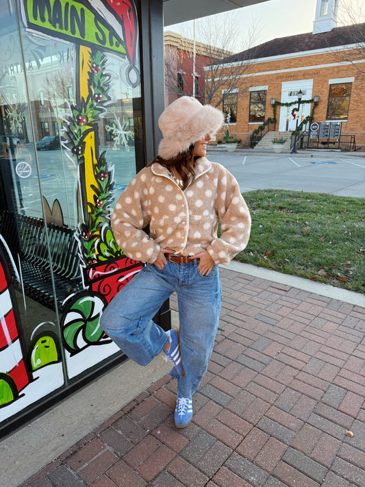 Cream Polka Dot Sherpa Jacket