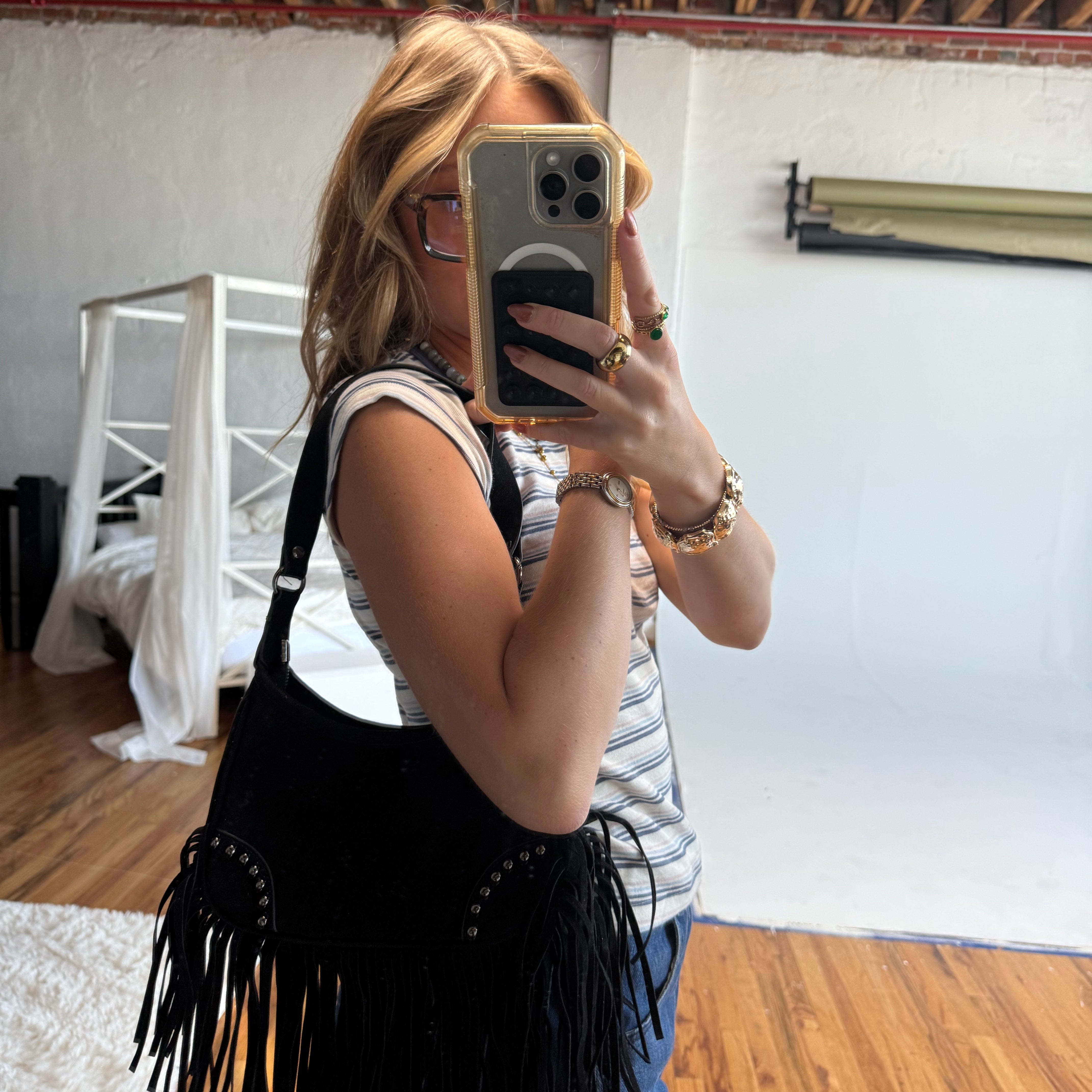 Fringe and Studs Handbag